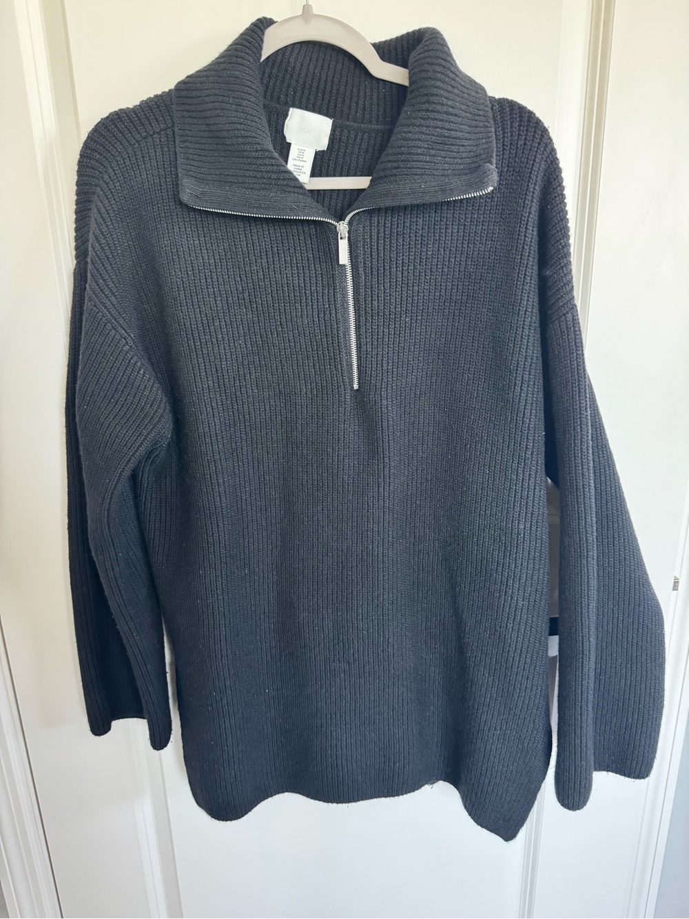 H&M Dark Black Half-Zip Oversized Turtleneck Sweater - Size M